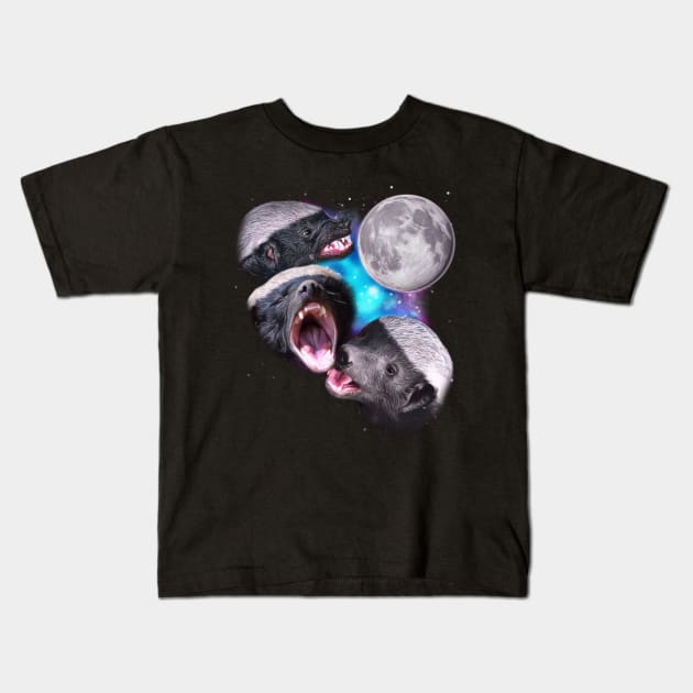 Three Honey Badgers Howl at the Moon Kids T-Shirt by darklordpug